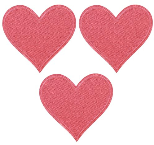 PATIKIL Stoffflicken zum Aufbügeln 6.8x7cm Bügelflicken 3 Packung Aufnäher Herz Form Bestickte Liebe Applikationen für Kleidung Jacken Hut Rucksack Reparieren Dekorationen Rose Rot