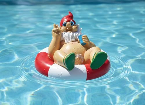 LB H&F Schwimmfigur Teichfigur Gartenzwerg Zwerg schwimmt Teichdeko 20x15 cm Miniteich Gartenteich Dekofigur Garten Teich (Gartenzwerg)