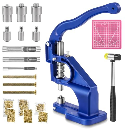 Bonvoisin Macchina per Occhielli a Pressione Manuale, con 3 Punzoni e 1500 Occhielli (6/10/12mm), Macchina per Occhielli a Pressione per Pelli, Jeans,Cartone, Tappeti e Asciugamani