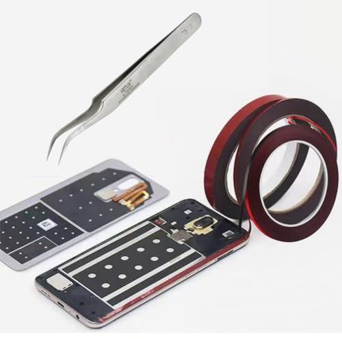 Cinta doble cara móvil extrafuerte reparación de móviles + pinzas antiestáticas | pack 3 espesores 2mm 3mm 5mm | cinta doble cara fina, acolchada, negra, para portátil y tabletas