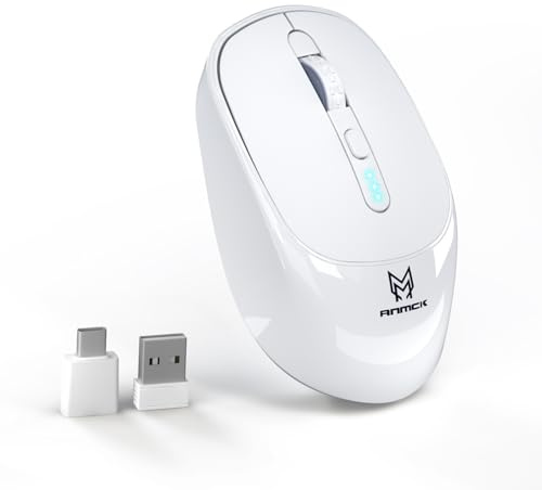 Anmck Wireless Rechargeable Mouse, Battery Level Visible, USB 2.4G Silent Portable, 4 Adjustable DPI 800/1200/2400/3200, Quiet Click Cordless for Laptop PC Computer