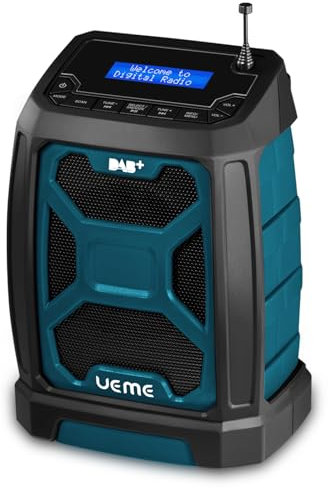 Baustellenradio Mit Akku Aufladbar, Tragbares DAB Plus/FM Radio Mit Bluetooth Lautsprecher, Radiowecker, Starkem Empfang, Inklusive USB to Dc Netzkabel (Blau)