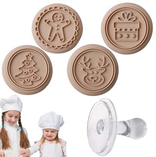 per biscotti di Natale, set di timbri per biscotti natalizi - 4 modelli di taglierina per biscotti,Elan sicuro per alimenti, scatola, alberi di Natale, stampa per biscotti di spezie, forniture