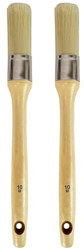 Tradineur - Pack de 2 brochas redondas para pintar, Nº 10, mango de madera y cerdas de fibra suave, uso universal, esmaltar, barnizar, retocar - Ø 25 mm