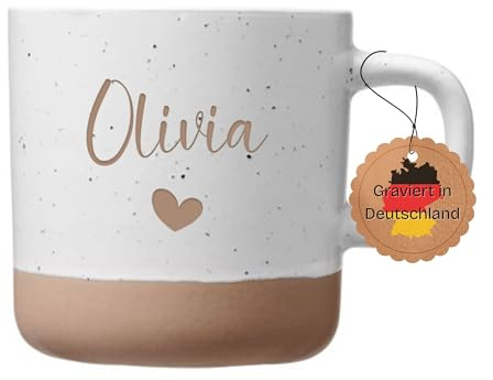 Personalisierte Tasse mit Namen | Geschenk beste Freundin & Ehefrau | Tasse mit Gravur und Herz | Steingut Kaffeetasse | Geschenk Geburtstag Frauen (Name+Herz)