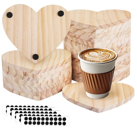 sottobicchieri in legno grezzi, sottobicchieri in legno vuoti da con 100 pezzi di tappetini per bevande, protezioni da tavolo antiscivolo a forma di amore spesso per bevande, arti e mestieri (30)