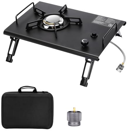 GRILL FORCE Camping Stove for IGT Table, Portable Isobutane Gas Stove with Carry Bag, 4000W Camp Stove,Folding Propane Burner, IGT Accessories for Picnic, RV, Car Trip, Tailgating, Patio, Backyard