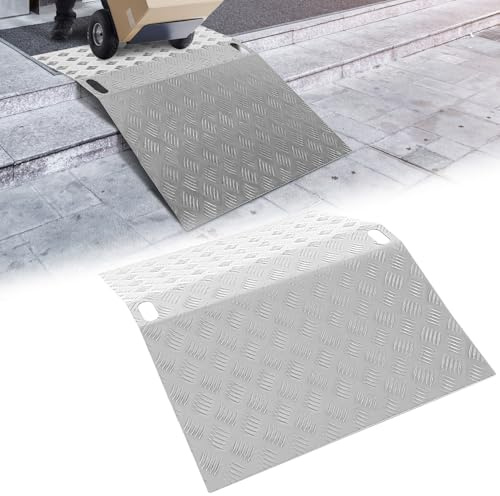 Daromigo Türschwellenrampe Rollstuhlrampe aus Aluminium Rampe Rollstuhl Tragfähigkeit 270 kg Schwellenrampe Schwellenbrücke rutschfest Tragbare mit Griffe(100x70x10cm)