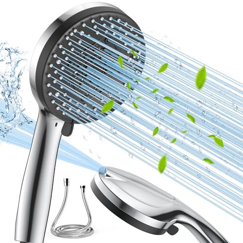 VOXON Shower Head with 1.5M Hose, 130mm Large Panel with 10 Modes, Large Powerful Flow Handheld Showerhead, Built-in Power Wash to Clean Tub, Tile & Pets, for Low Water Pressure