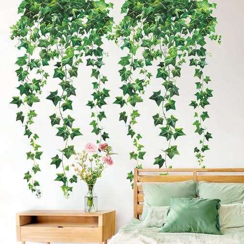 milaosk Hanging Green Vines Wall Stickers Self-Adhesive Wall Decals Ivy Plants Art Mural Sticker Living Room Bedroom Office Sofa TV Background Decor