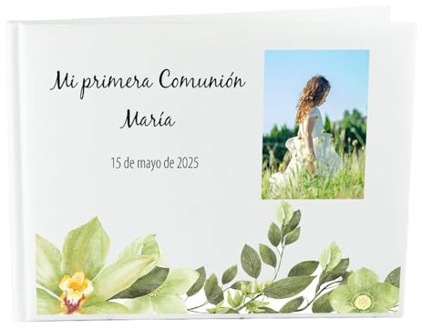 CALLE DEL REGALO Álbum Personalizado para Libro de Firmas | Cubierta Blanca Rígida para Boda, Primera Comunión y Bautizo | Cuaderno de Recuerdos Personalizable con Foto y Texto | 27 x 21 cm