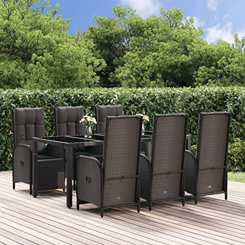 Festnight Rattan Gartenmöbel Set 6 Personen Verstellbar Gartenmöbel Set 6 Stühle mit Tisch Sitzgruppe Outdoor mit Hochlehner Terrassenmöbel Außen Garten Essgruppe Gartentisch mit Stühlen Set