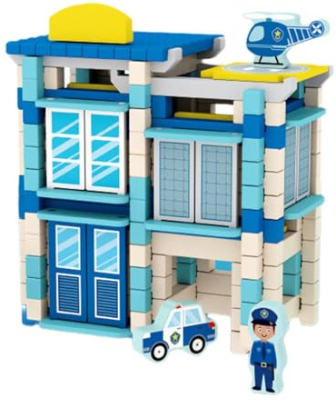 F Fityle Ensemble de construction de maison en bois, jouet d'apprentissage d'ingénierie, ensemble de modèles de construction de capacité pratique, Poste de Police