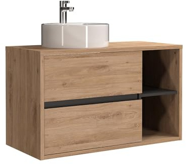 Vente-unique - Meuble de Salle de Bain Suspendu avec Vasque Ronde - Coloris Naturel - 100 cm - PURNAL