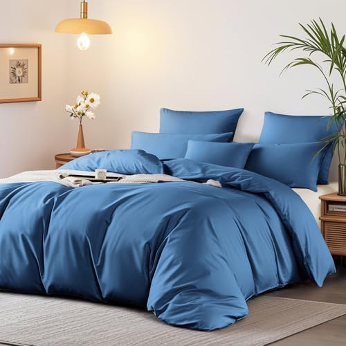 Boqingzhu Mako Satin Bettwäsche 135x200 cm Baumwolle Blau Dunkelblau Luxus Weich Seidig Ägyptische Baumwolle Bettwaren & Bettwäsche Set Bettbezug und Kissenbezug mit Reißverschluss