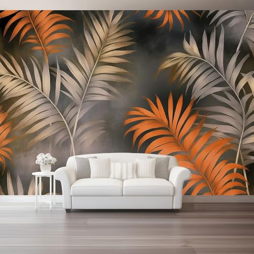 Papier Peint Plantes Tropicales Panoramique 3D Orange Feuilles De Palmier Branches Grandes Murales Poster Pour Salon Adulte Chambre D'Enfants Étude Maison Décoration Intérieure 250 X 175 Cm
