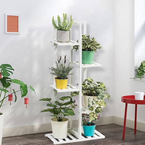 The Fellie Indoor Wooden Plant Stands, 5 Tiers Corner Plant Shelf(White) | Wooden Flower Stand for Multiple Plants, Tiered Plant Rack for Patio Garden Balcony Living Room Bedroom(White, 103*45*22CM)