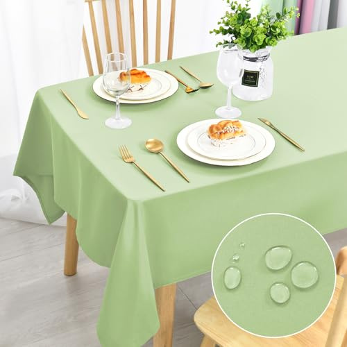 DWCN Laubgrün Tischdecke Abwaschbar Rechteckig 130x160cm 0utdoor Wetterfest | Polyester Stoff Wasserdicht Tischtuch Wachstuchtischdecke Fleckschutz für Esszimmer, Garten, Party, Hochzeiten oder Haushalt