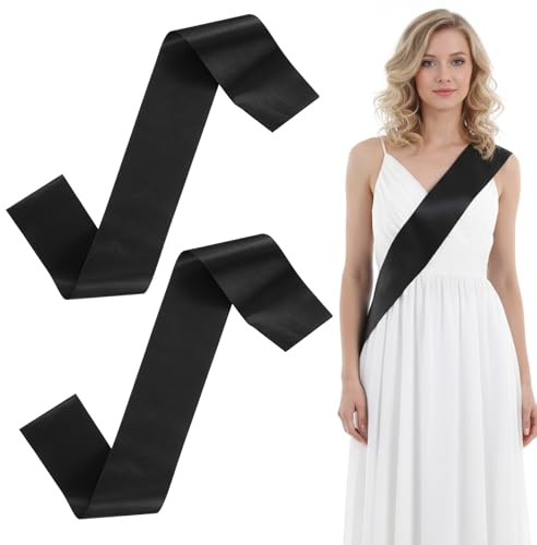Yuomeaz 2Pcs Black Sash, Satin Black Sashes, 9.5cm Wide Personalized Sash for DIY Craft, Party Decorations, Wedding, Bridal, Birthday, Pageants