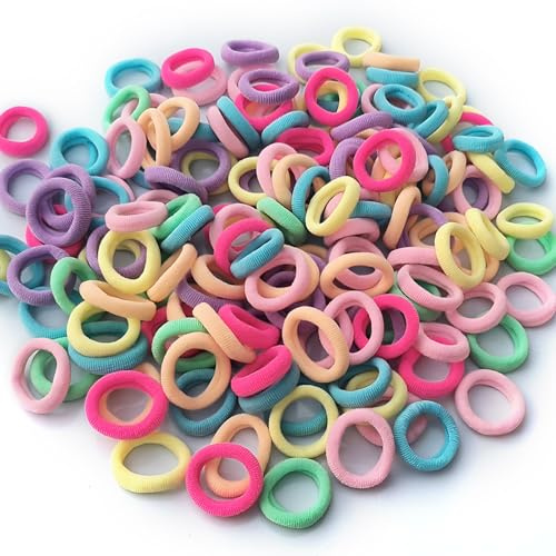 NICECONE 200 Stück Frühlingsfarbene Haarbänder für Kleinkinder und Mädchen, super dehnbar und nahtlos, Baby-Haargummis, weiche, elastische Mini-Haargummis, Pferdeschwanz-Halter