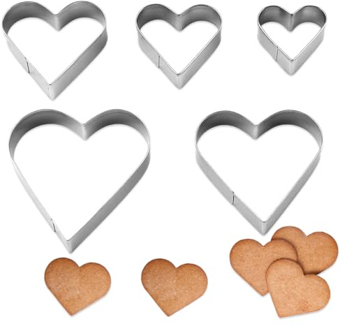 CATZUM 5 piezas cortador en forma de corazón, acero inoxidable, molde galletas corazón, cortadores de galletas, corazón para galletas, cookie cutter, dulce de azúcar, fruta del pan (pequeño y grande)