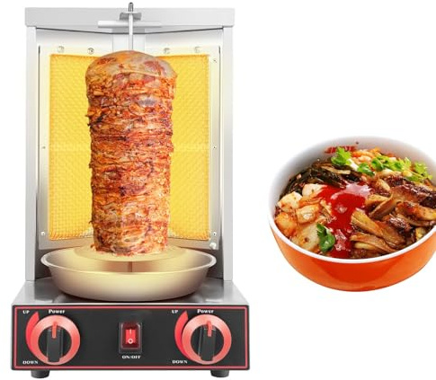 Máquina de parrilla Shawarma a gas,Parrilla vertical de acero inoxidable,Asador de pollo con asador de 360° for brochetas de carne,brochetas y asados