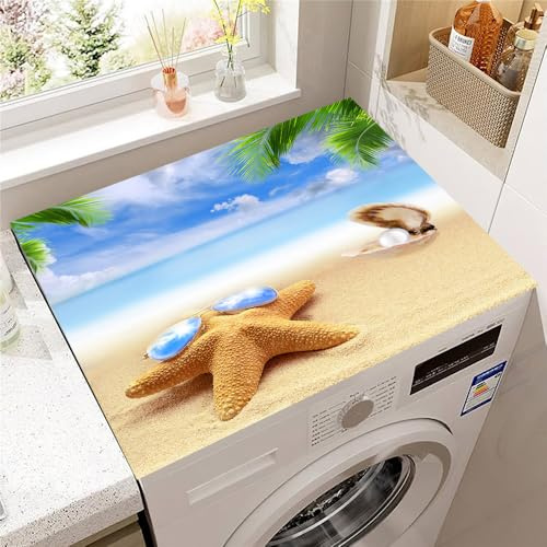 Hearda Housse Machine a Laver Plage Été, Dessus Tapis Lave Linge Antidérapant, Housse de Protection pour Machine à Laver Top, Tapis de Protection pour Dessus Sèche-Linge (Plage,30x40cm)