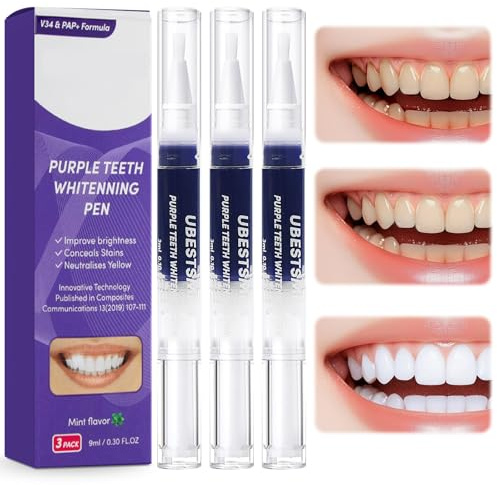 3 Stück Effektiv Zahnaufhellung Bleaching Stift,Purple Teeth Whitening Pen,Schnelles bleaching zähne,Effektiv Flecken Entfernen Weiße Zähne zu Hause,Bequem und praktisch,Frischer Atem