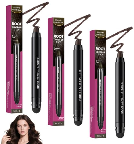 2 En 1 Retouche Racines Cheveux Retouche Racine Brun Foncé 3 Pièces | Teinte Longue Durée, Résistant à l'Eau et à la Transpiration, Doux Non Gras, Format Stylo