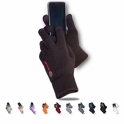 AXELENS Gants d’Hiver Tactiles Femme et Homme – Tricotés avec Doublure Polaire Douce – Gants Tactiles Capacitifs pour Smartphone et Tablette – Taille Unique_Marron