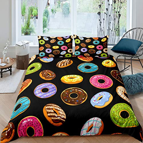 Set di biancheria da letto per ragazze ragazzi e bambini Cioccolato Cioccolato Doughnut Copriletto Decorativo Dolce Stampa Dessert Copripiumino Luminoso Colorato Copriletto Matrimoniale Dimensioni 3