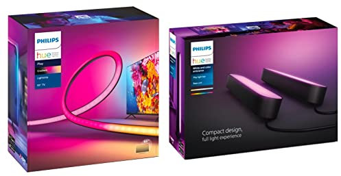 Philips Hue Play Gradient Lightstrip, rubal LED pour TV 65 + HUE Play Double Pack noir, fonctionne avec Alexa, Google Assistant et Apple Homekit