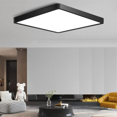 12Inch 24W Square LED Ceiling Light Fixtures Flush Mount, 3000K Warm White LED Ceiling Lamp, Surface Mount Modern Ceiling Lights, Slim Flat Panel Lighting for Bedroom, Kitchen, Bathroom Etc.Black