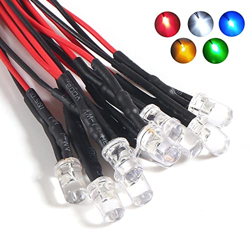 ACEIRMC 30pcs 3mm 12V Pre Wired LED Diodes Light Ultra Bright Resistor and Wire Indicator Light Emitting Diodes Bulb Lamp for DIY Car Boat Toys Parties and Multiply Lighting Projects (7 Colors)