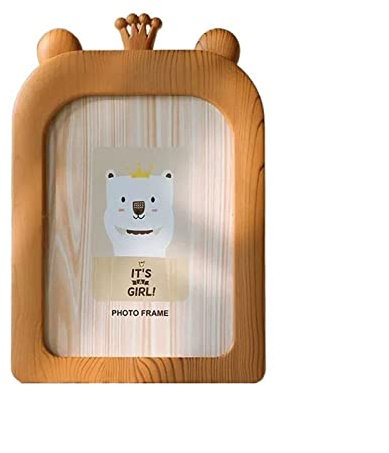 luckxuan Fotorahmen/Bilderrahmen 7-Zoll-Fotorahmen mit hängendem Desktop-Foto-Display-Rahmen Cartoon-geformter Holzmaserung-Kunststoff-Fotorahmen Leerrahmen (Color : D, Size : 5x7)