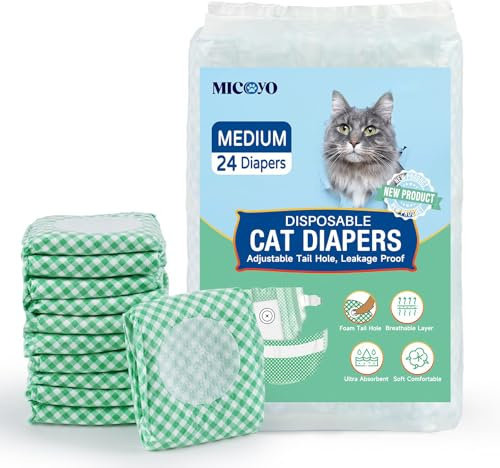MICOOYO Hundewindeln für Hündinnen, Super Saugfähige Katzen Windeln mit Verstellbaren Schaumstofflöchern, Einweg-Katzen-Windelhosen für läufige Hündinnen(M, 24Stück)