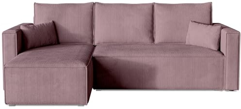 BROMARKT Ecksofa mit Schlaffunktion Purrosa Sofa mit Bettkasten L Form | Wohnlandschaft Eckcouch Freistehend Couch Polstercouch Schlafsofa Schlafcouch Stauraum 230 cm Breite 3 Sitzer Stoff Cord