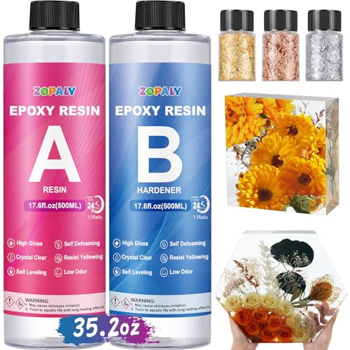 ZOPALY Resina Epossidica Trasparente,1000ml Kit Resina Epossidica, Rapporto 1:1 Colla Resina Epoxy Kits per Creazioni, Gioielli Fai da Te, Decorazione Artigianale