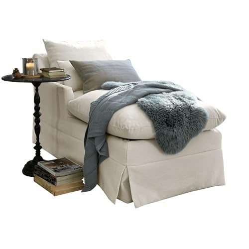 Loberon Chaiselongue Téranisse, Weicher & Geknüpfter Bezug, Gemütliche Haptik, inkl. Zwei Zierkissen, Sitz-/Liegemöbel, Kiefernholz, Kautschukholz, Polyester, Creme