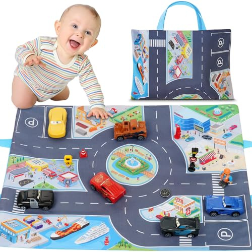 Aolso Voitures pour Enfants 3 Ans, Lot de 13 Machines avec Sac de Rangement Camion Jouet Cadeaux pour Enfants Garçon Fille