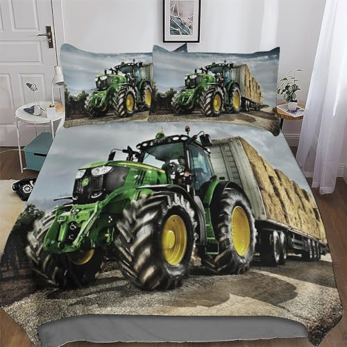 AAPZY Traktor Muster Bettwäsche 2 teilig, Bettbezüge Bettgarnitur Aus Mikrofaser, Bügelfrei & Knitterfrei - Erwachsene Teenager Kinder Bettbezug + Kissenbezug Single (135x200cm)