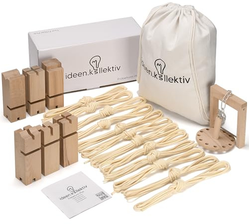 ideen.kollektiv Fröbelturm Plus - Jeu de construction d'équipe de qualité supérieure pour avancé, avec cordes, grue et 6 blocs de construction en bois de hêtre, favorise la communication et le travail