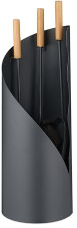 Relaxdays Valet de cheminée, tisonnier, Pelle, Balai, Set Pratique de 4 pièces, Design Moderne, Gris et Nature