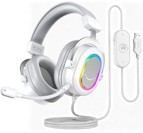 FIFINE Casque Gamer PC, Casque Gaming avec Micro pour PS4 PS5, Son Surround 7.1 USB Casque Fil Gaming avec 3 Mode EQ, RGB, Coussinets Souples - H6