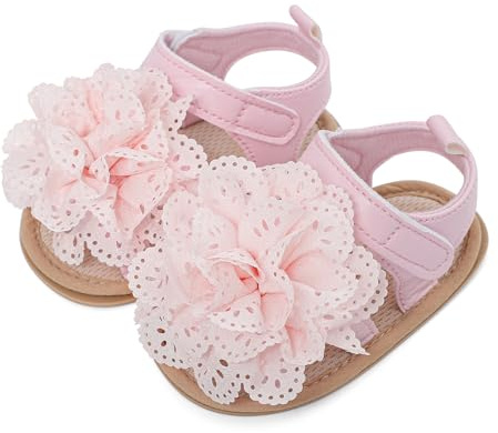 LACOFIA Babysandaler flickor sommar krypskor halkfria baby första lära-gå-skor, Blomma rosa, 3-6 månader