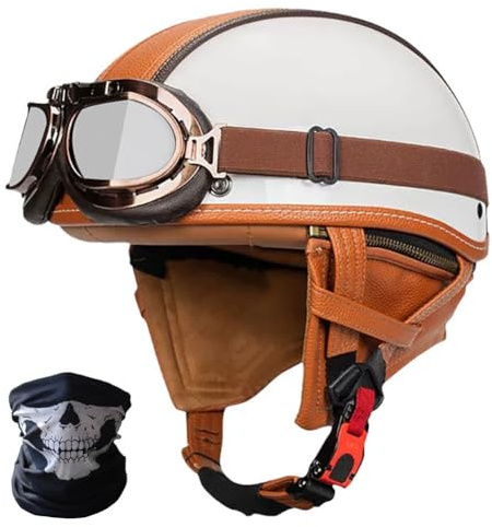 SYEBVTQ Vintage Deutsche Motorrad Halbhelme ECE-Zertifizierung Halbschalenhelm Chopper Helm Motorradhelm für Herren und Damen Jethelm Retro Scooter Helm mit Sonnenbrille Moped Offenem Helm