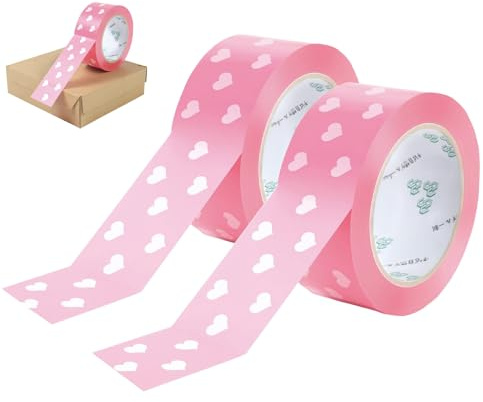 GAESHOW 2 Pezzi Nastro Adesivo Rosa in Polipropilene, Nastro da Imballo Colorato, a Forma di Cuore, Decorazione Nastro, Personalizzabile, Nastro Decorativo per Regali, Artigianato, Scrapbooking