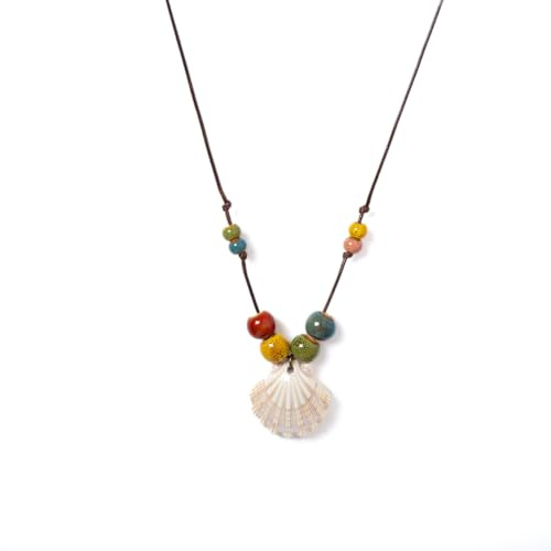 DEJIN Vitt snäcka keramiskt halsband handgjord justerbar vax sladd strand stil porslin pärlhalsband boho vintage smycken present till kvinnor