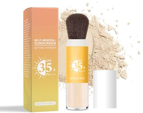 2-i-1 Mineral Solskydd & Fixeringspuder SPF35 – Translucent Löst Puder med Borste, Oljekontrollerande Matt Finish, Talkfritt Ansiktspuder för Alla Hudtoner, 8g (1pcs)