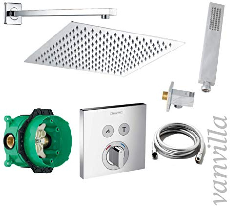 vanvilla Duschset mit Unterputz Armatur Hansgrohe ShowerSelect und vanvilla Regenduschkopf eckig, Dusch-SET HG14 poliert